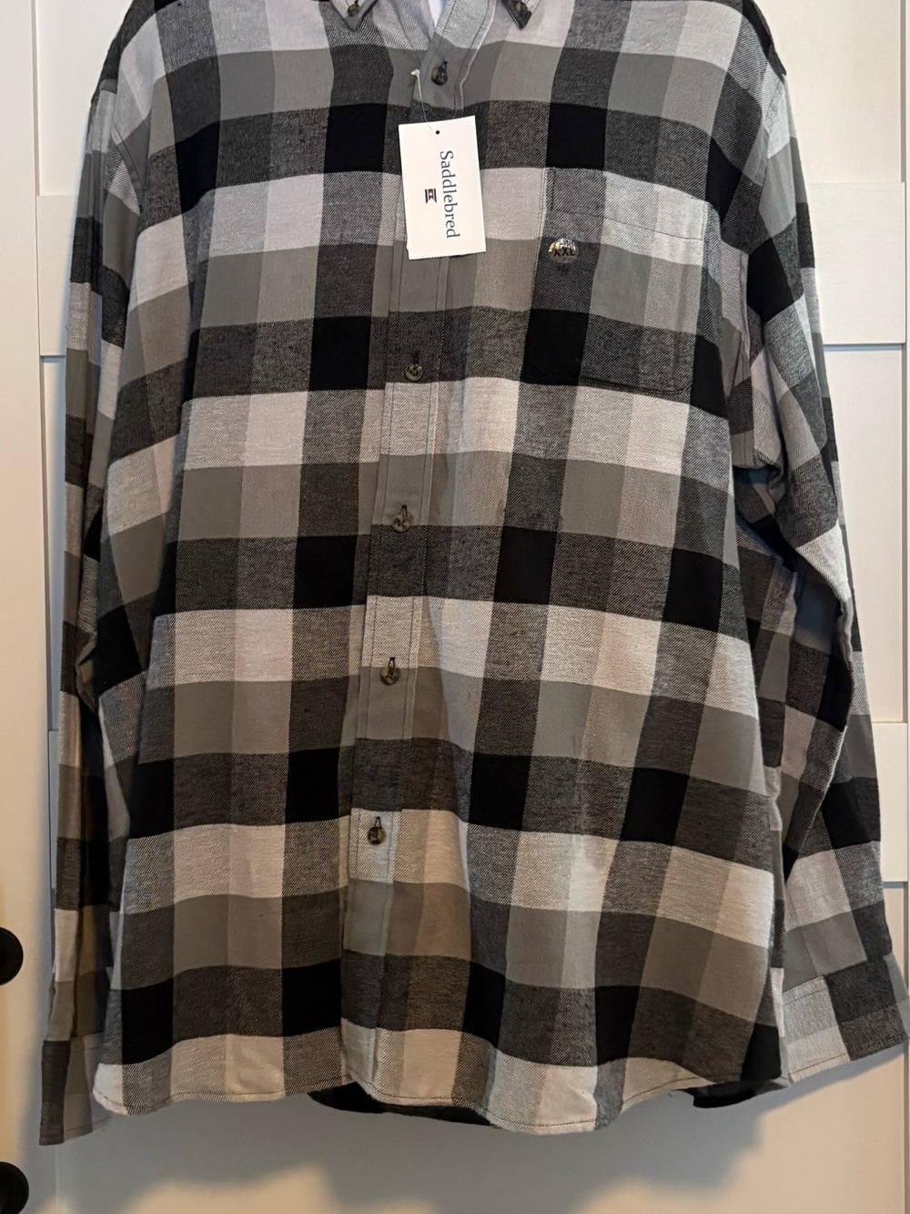 Saddlebred Men's Black, Gray & White Buffalo Plaid Button-Down Shirt